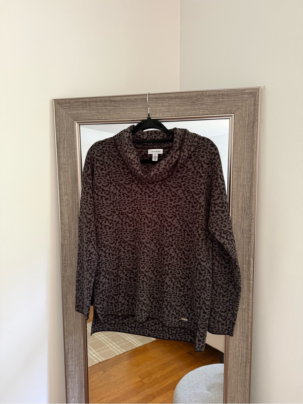 Calvin Klein Leopard Print Cowl Neck Women's Sweater